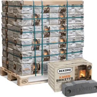REKORD Braunkohlebriketts 900 kg Palette – Dauerbrandgeeignet